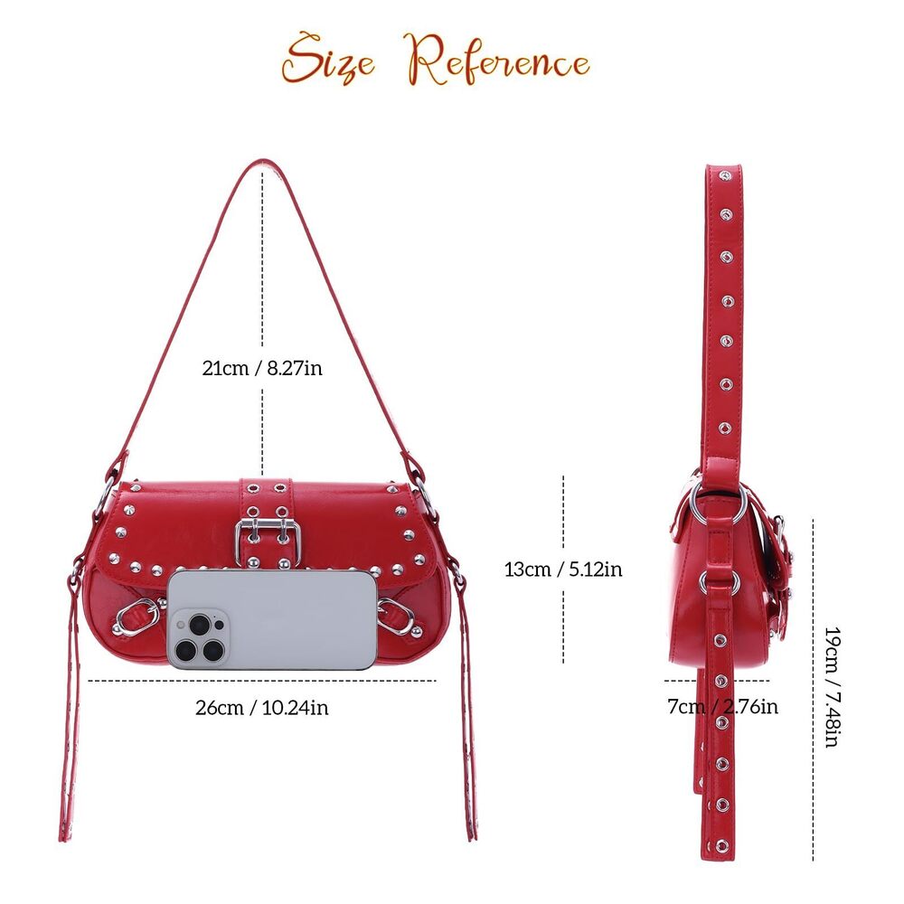 6053 Y2k Shoulder Bag Handbag Studded Punk Rivet Purse Goth Trendy Leather - Picture 3 of 6